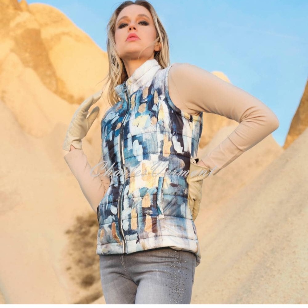 Dolcezza Paint Stroke Padded Gilet, Blue Multi Size Small